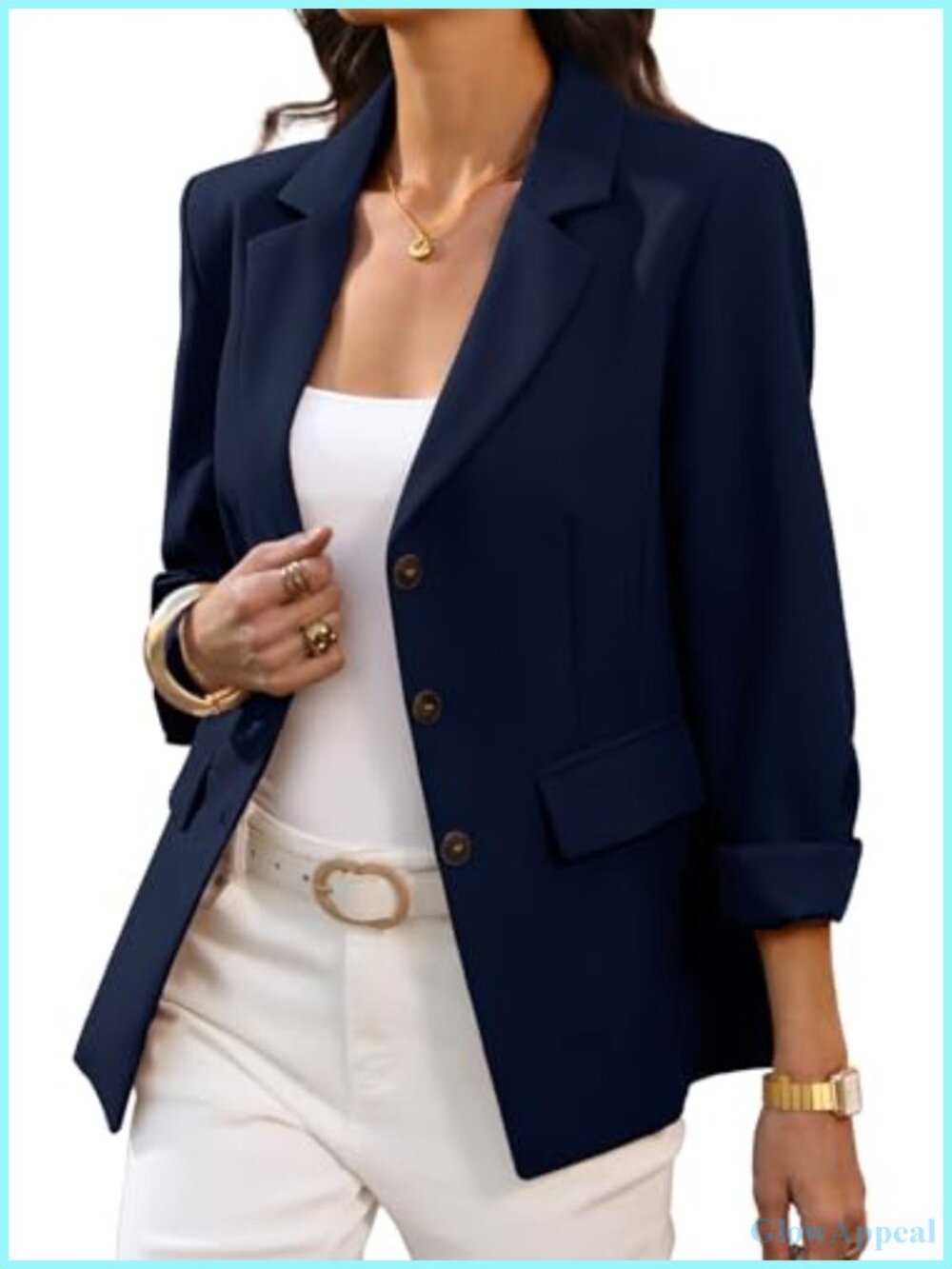 Women's Slim Fit 3 Button Blazer Business Casual Suit Jacket Polyester Rayon